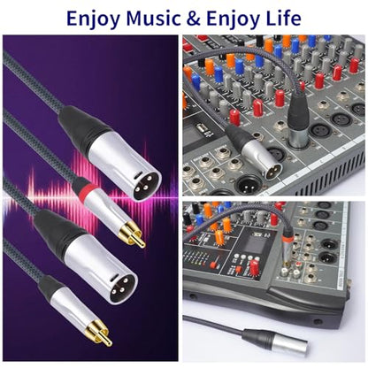 1FT RCA Male to 3Pin XLR Male Audio Cable,Balance XLR to RCA Unbalanced Mixer Audio Cable,24K Gold-Plated Plug/Heavy-Duty zinc Alloy Shell/Braided Shielded Cable-2 Pack - color: RCA M To XLR M, size: 1FT
