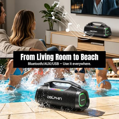 TWS Portable Bluetooth Speaker, 55W Bass, IP67 Waterproof for Outdoor Party | Mic input for karaoke, ABS rugged for pool, garage, trail, Loud Deep Bass 2600mAh plays 6H for Travel, House, Beach, Camping