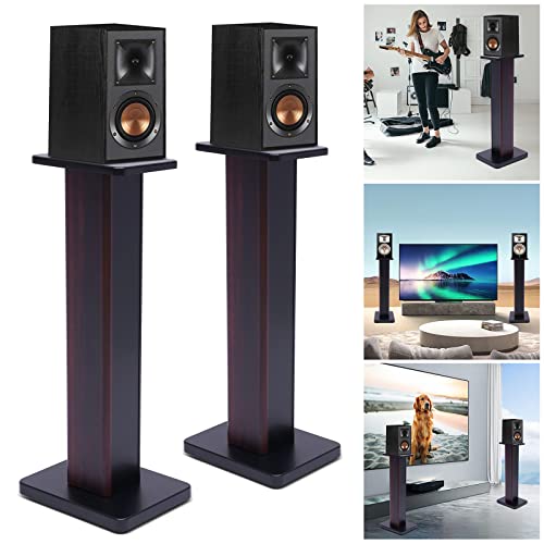28 Inch Speaker Stands Pair, Wood Grain Floor Speaker Stands, Universal Bookshelf Speakers for Home Theater (Black Walnut) - color: Black Walnut