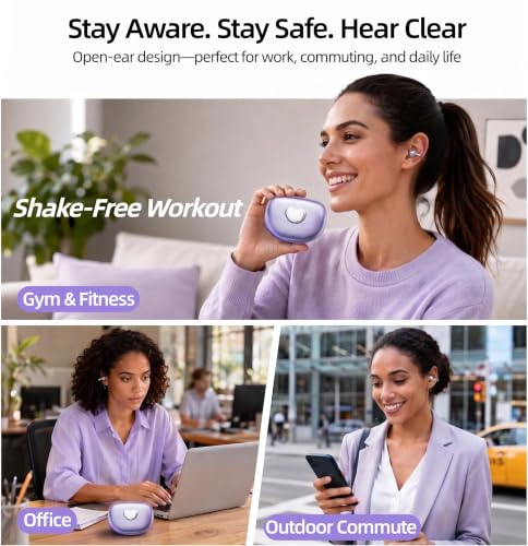 Clip-On Earbuds Bluetooth 6.0 Open Ear Headphones, 6H Playtime Wireless Ear Buds for Women Small Ears, Lightweight Clip for Glasses & Running, IPX7 Waterproof,Purple - color: Purple