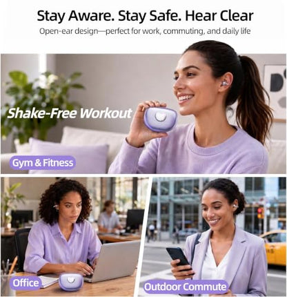 Clip-On Earbuds Bluetooth 6.0 Open Ear Headphones, 6H Playtime Wireless Ear Buds for Women Small Ears, Lightweight Clip for Glasses & Running, IPX7 Waterproof,Purple - color: Purple