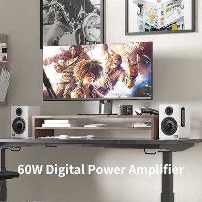 H2 Bookshelf Speakers, 60W Stereo, Record Player/Computers Speakers, DSP, Carbon-Fiber Woofer, Silk Tweeter, Optical/USB-C/AUX, Bluetooth 5.3, White - color: White