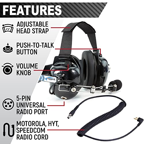 Rugged Radios H41-CF Headset & CC-MOT Coil Cord for Motorola Radios | 24dB NRR Headset Bundle for Motorola, HYT, Speedcom, Yaesu Radios with Clear Hear Speakers, PPT, and 3.5mm Jack