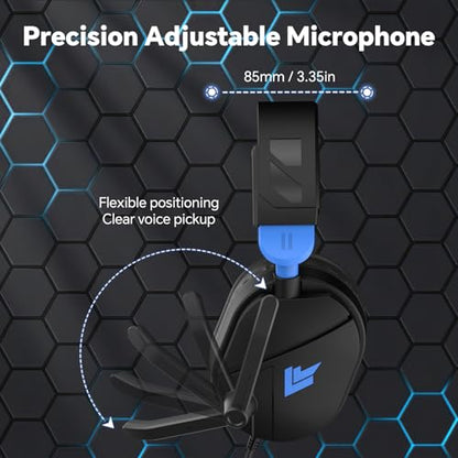 QXQ Wired Gaming Headset for PS5/PS4/PC/Switch - 3.5mm Over-Ear Headphones with Noise-Canceling Mic - RGB LED Light - Deep Bass Stereo Surround Sound - Soft Memory Foam Earpads (Dark Blue) - color: Dark Blue