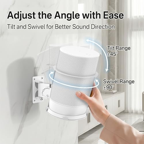 Adjustable Speaker Wall Mount for Sonos Move and Sonos Move 2, Wall Mounted Bracket, Adjustable Tilt and Swivel, Space Saving Speaker Holder, White - color: White, size: 1 Pack