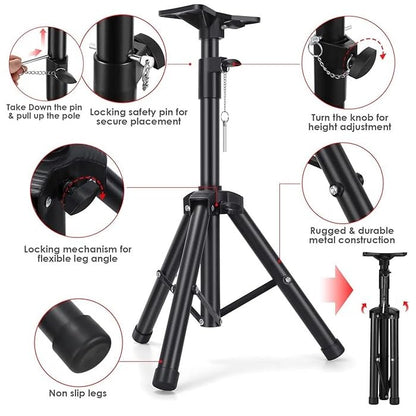 Universal Speaker Stand Tripod, Adjustable Height Range from 30 inches to 44 inches, can Support up to 100 pounds, Easy to Move, Strong Stability, Black Color