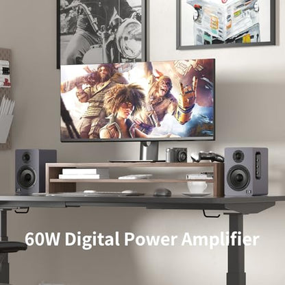H2 Bookshelf Speakers, 60W Stereo, Record Player/Computers Speakers, DSP, Carbon-Fiber Woofer, Silk Tweeter, Optical/USB-C/AUX, Bluetooth 5.3, Slate Blue - color: slate blue