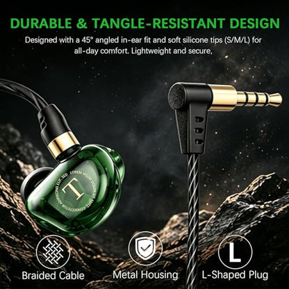 Rosmas Wired Gaming Earbuds with Mic, 360° Spatial Audio, 10mm Drivers, in-Ear Headphones with Volume Control, 3.5mm Jack for PC, PS5, Xbox, Switch, Laptop(Black)