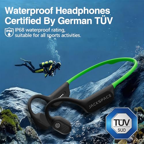 Bone Conduction Headphone Bluetooth 6.0, IP68 Waterproof Swimming Headphones Underwater Built-in 16G MP3 Player, Open Ear Headphones with Mic,15H Playtime for Running, Fitness(Green) - color: Green