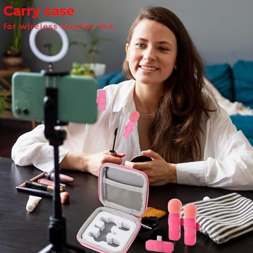 Mini Mic Case Wireless Lavalier Microphone Case for Wireless lavalier Microphones Mini Tiny Mic Lapel Clip Microphones (Pink)
