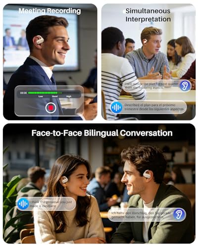 TOZO OpenWear Open Ear Earbuds, AI Translation Real Time 145+ Languages | 60H Translator Ear Buds Audifonos Traductores Inglés Español, All Day Comfort, Bluetooth Headphones 5.4 with Smart Display - color: Khaki
