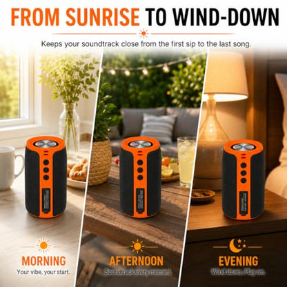 Musibaby M68 Bluetooth Speaker, 12W, IPX5, 24H Playtime, OrangeBlack | Portable, small and compact with USB playback, AUX input, FM radio, TF card playback, up to 24H and dual pairing. - color: OrangeBlk