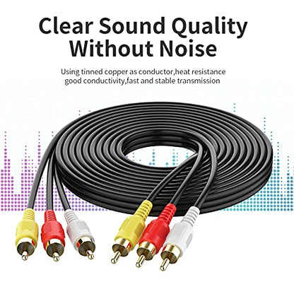 Audio Video RCA Cable, 6FT 3RCA to 3RCA Composite AV Cable Compatible with Set-Top Box, Speaker, Amplifier, DVD Player, 24K Gold Plated - size: 6FT