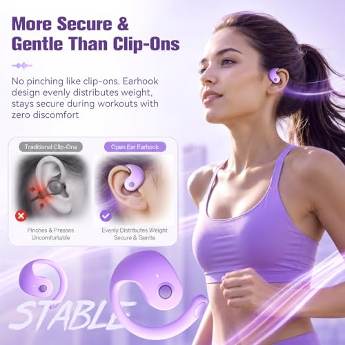 Xmenha Over The Ear Earbuds Open Ear Headphones Over The Ear Headphones | Over Ear Earbuds Air Bone Conduction Earbuds Earphones Air Bone Conducting Conduction Headphones Bluetooth - color: Purple, style: Normal