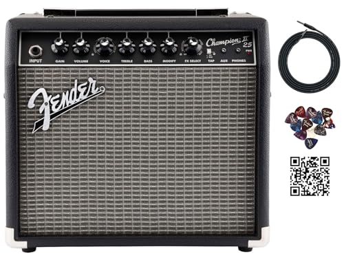 Fender Champion II 25-Watt Guitar Combo Amplifier Bundle with Instrument Cable, Picks, and Austin Bazaar Instructional Video