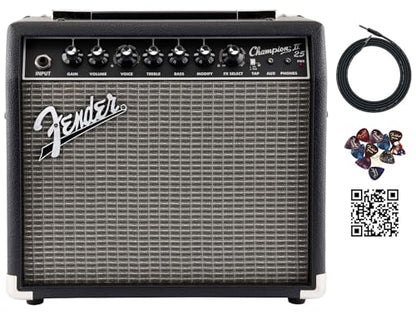 Fender Champion II 25-Watt Guitar Combo Amplifier Bundle with Instrument Cable, Picks, and Austin Bazaar Instructional Video