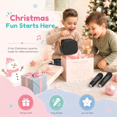 Karaoke Machine for Kids Boys, 2 Mics with Voice Changer, Black | Rechargeable,Portable,Bluetooth,TF Card,Headphone Jack,Sing Toy,Gift for Boys