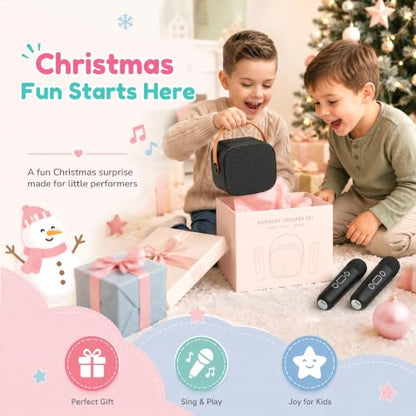 Karaoke Machine for Kids Boys, 2 Mics with Voice Changer, Black | Rechargeable,Portable,Bluetooth,TF Card,Headphone Jack,Sing Toy,Gift for Boys