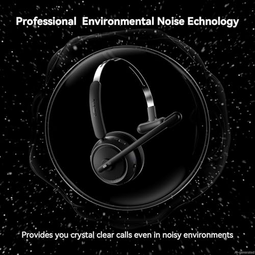 LEVN Wireless Headset 5.2 for Call Center, BluetoothHeadphones with Mic for Work(Noise Cancelling), 65 HoursWoktime & Mute Button,Wireless Headset for Work fromHome/Office/PC/Computer/Laptop(Black)