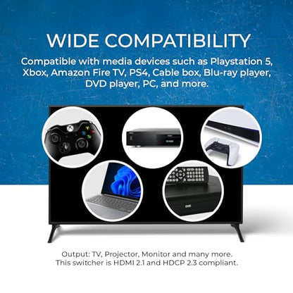 OREI 8K 4-Port HDMI Switch, 4-in 1-Out eARC, Audio Extractor, 8K@60Hz, HDR | hdmi switcher 4 in 1 out, hdmi switch with remote, eARC, HDCP 2.3, EDID, Optical & L/R Audio Out, PS5/Xbox