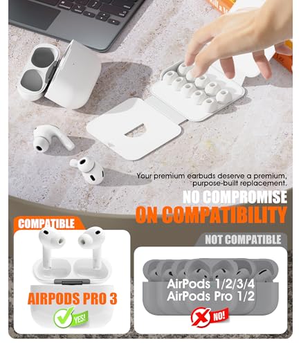 5 Pairs Replacement Ear Tips for AirPods Pro 3 (Large) | Foam-Infused Hybrid Silicone Eartips for AirPods Pro 3 Ear Tips Accessories with Cleaning Pen & Storage Box - size: L