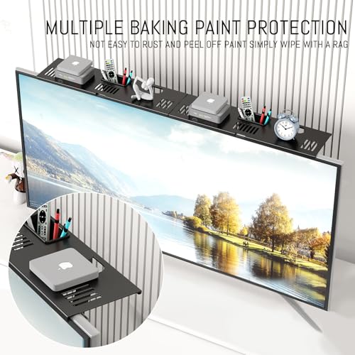 Adjustable Steel TV Top Shelf for Soundbar, Floating TV Stand | Universal Monitor Shelf for Soundbar, Game Console, Cable Box, Router Shelves (33.86"x4.7" with Boxes) - style: 33.86"x4.7" with boxes