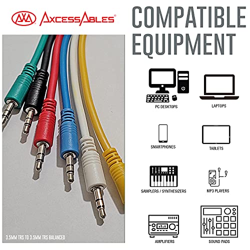 AxcessAbles 1/8 (3.5mm) TRS to 1/8 (3.5mm) TRS Balanced Minijack Stereo Patch Cables| Headphone Jack|1/8 aux Cable Bundle| 3.5mm Stereo Aux Audio Cables Multi-Color 6-Pack (3ft) - size: 3ft, style: 1/8 TRS to 1/8 TRS