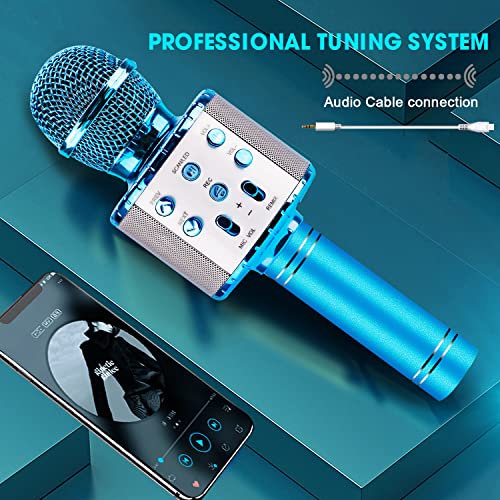 BlueFire 4 in 1 Karaoke Wireless Microphone with LED Lights, Portable Microphone for Kids, Great Toys for Kids, Girls, Boys and Adults (Blue) - color: Blue