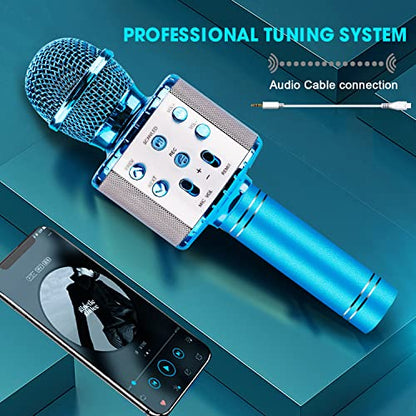 BlueFire 4 in 1 Karaoke Wireless Microphone with LED Lights, Portable Microphone for Kids, Great Toys for Kids, Girls, Boys and Adults (Blue) - color: Blue