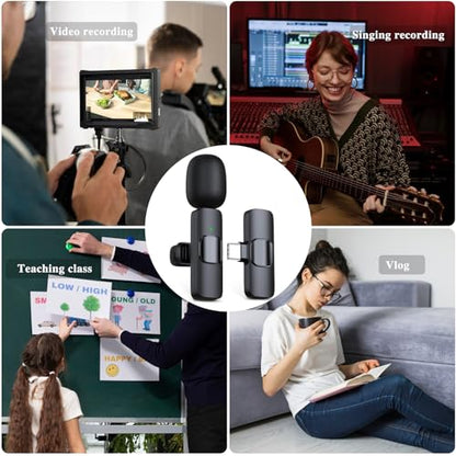 Wireless Microphone for iPhone 15 16，iPad, Android, Lavalier Microphone for Video Recording, Noise Reduction, Clip on Mini Mic for Tiktok, YouTube, Vlog, Podcast, ASMR - style: Lightning+USB C+USB A