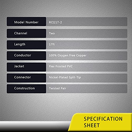 RECOIL RCI217-2 17ft 2-Channel RCA Audio Cable Twisted Pair Noise Reduction | 100% Oxygen Free Copper 2 Pack
