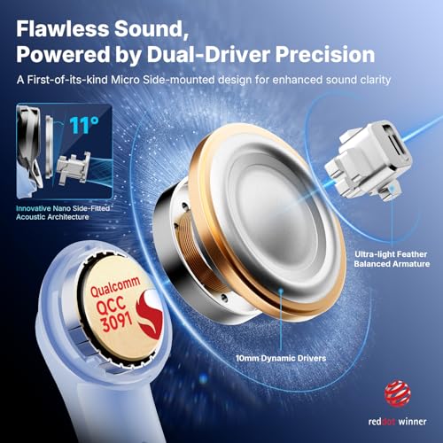 EarFun Air Pro 4+ Adaptive Noise Cancelling Wireless Earbuds, Dual Drivers | Qualcomm aptX Lossless, Translation Earbuds, Snapdragon Sound, 6 Mics AI Calls, Hi-Res Sound, LDAC, Bluetooth 6.0, 54H, Blue - color: Blue