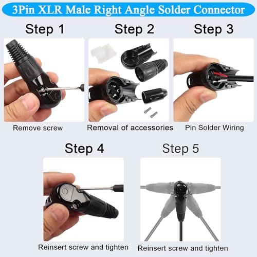 QIANRENON Adjustable 90 XLR Microphone Solder Adaptor - 3Pin XLR Male Right Angle Solder Connector Plug, Multi Angle Adjustable, for DIY/Repair/Narrow Space Wiring - style: Male