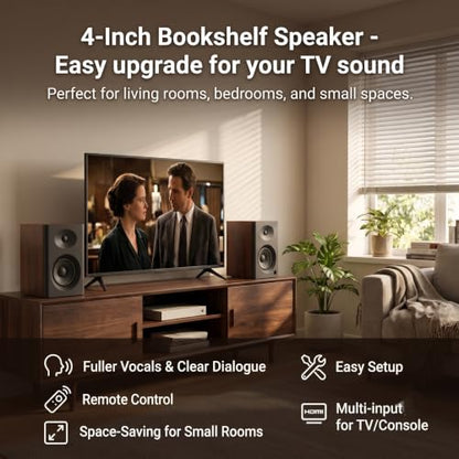 4-Inch Powered Bluetooth Bookshelf Speakers, Black - color: Walnut