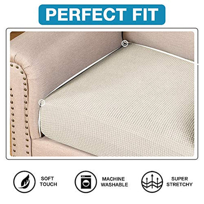 Flamingo P Super Stretch Couch Cushion Cover 1 Pack Individual Seat Slipcover with Elastic Bottom, Machine Washable Furniture Protector (1 Seat Cushion Cover, Biscotti Beige) - color: Biscotti Beige, size: 1 Seat Cushion Cover