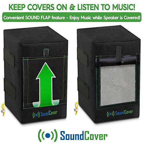 Two Black Waterproof 600D Outdoor Speaker Covers for C-Bracket Mounted Speakers – Fits Klipsch AW-650, Polk Atrium 8 SDI, Definitive Technology AW 6500 (Max Dimensions: H 15" x W 9.45" x D 11") - size: Large