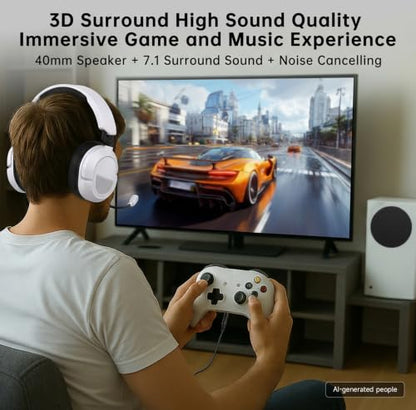 AOC Wired Gaming Headset for Xbox, PS5, PC, HD Mic, Stereo Bass, 79in Cable | 207g 초경량, 인라인 컨트롤, 부드러운 귀마개, 3.5mm 스플리터가 있는 게이밍 헤드폰, 게이머 선물 - color: 화이트.
