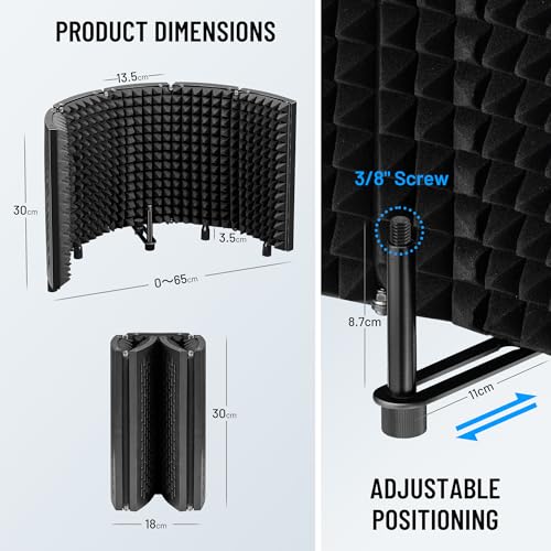 CAHAYA Microphone Isolation Shield Studio Mic Sound Absorbing Foam Professional Desktop or Mounted on Stand Recording Equipment Foldable 5-Panel Mic Isolator Panel for Condenser Microphone