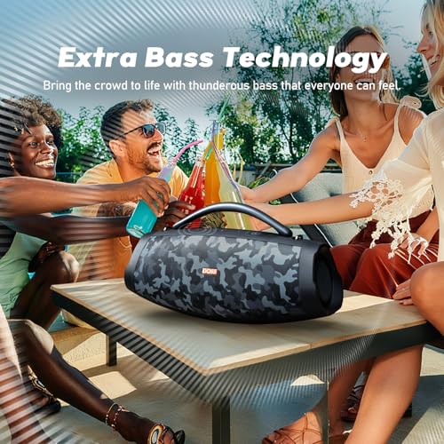 DOSS Extreme Boom Pro D200 240W Peak Outdoor Bluetooth Speaker | 120W Deep Bass, 26hr Playtime, IPX6 Waterproof, Beat-synced Lights, Stereo Pairing , for Camping Beach Tailgate Backyard