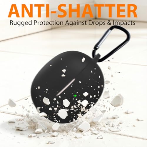 Silicone Protective Case for i121 Earbuds, Compatible with King Lucky Clip-On Open Ear Headphones, Full Cover Shockproof Anti-Scratch Case with Keychain Carabiner, Charging Port Access - color: Black