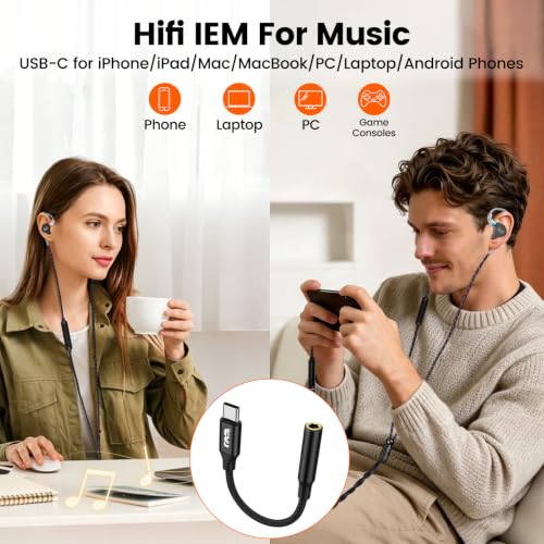 Balanced HiFi IEM with 3.5mm+USB C,Wired Gaming Earbuds,in Ear Monitor Headphones with Mic,Noise Isolating,Deep Bass/Rich Mids/Clear Highs for Apple iPhone 15 16 17/IPad/Mac/PC/Laptop/Xbox/PS5/Switch - color: Black