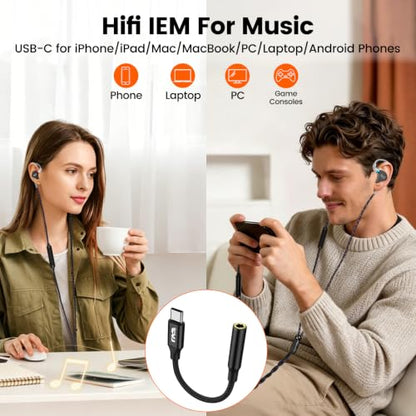 Balanced HiFi IEM with 3.5mm+USB C,Wired Gaming Earbuds,in Ear Monitor Headphones with Mic,Noise Isolating,Deep Bass/Rich Mids/Clear Highs for Apple iPhone 15 16 17/IPad/Mac/PC/Laptop/Xbox/PS5/Switch - color: Black