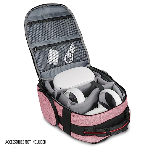 USA Gear VR Headset Backpack Travel Case Fits Meta Quest 3S, 3, 2, Controllers and Accessories - Virtual Reality Gaming Bag with Customizable Interior Dividers, Padded Backpack Straps (Red) - color: Red
