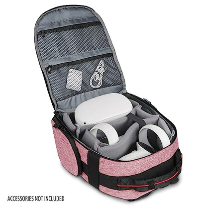 USA Gear VR Headset Backpack Travel Case Fits Meta Quest 3S, 3, 2, Controllers and Accessories - Virtual Reality Gaming Bag with Customizable Interior Dividers, Padded Backpack Straps (Red) - color: Red