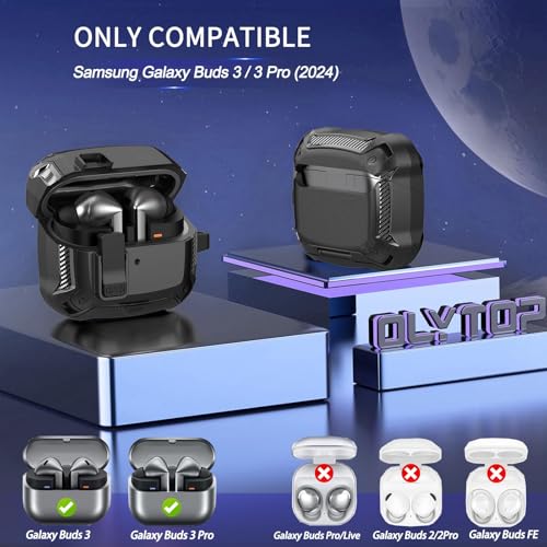 Galaxy Buds 3 Pro/3/3 FE Case Cover with Phone Stand&Lock Clip, Shockproof Samsung Galaxy Buds 3 FE/3/3 Pro Protective Hard Cover Shell with Carabiner&Cleaner kit for Men Women, Black - color: A-Black