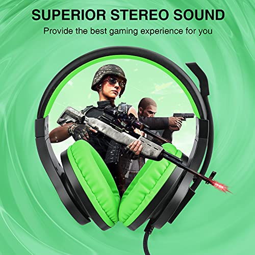 BlueFire 3.5mm Bass Stereo Over-ear Gaming Headphone PS4 Gaming Headset with Microphone and Volume Control Compatible with PS4 / New Xbox One / Xbox One S / Xbox One X / PC（Green） - color: Green