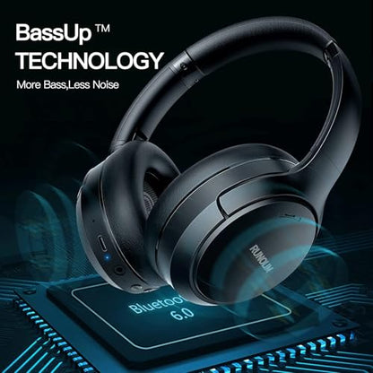 RUNOLIM Hybrid Active Noise Cancelling Headphones, Wireless Over Ear Bluetooth Headphones with Microphone, 100H Playtime, Foldable Headphone with HiFi Audio, Deep Bass for Home Travel Office - color: Black