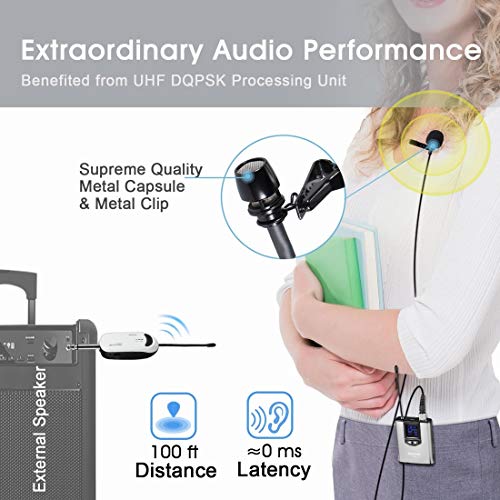 Alvoxcon TG220S Dual Wireless Lapel Mic for iPhone, DSLR Camera, PA Speaker, YouTube, Podcast, Video Recording, Conference, Vlogging, Church, Interview, Teaching