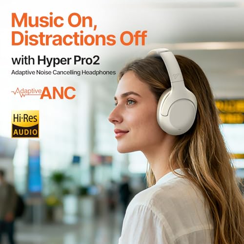 VOKALEN Hyper Pro 2 Bluetooth Headphones Over Ear, Hi-Res Audio, Adaptive Noise Cancelling, 60H Playtime, DEEP360 Spatial Sound, Comfort Mesh Ear Cushions, Deep Bass, Custom EQ (Pro 2, Ivory White) - color: Ivory White, style: Pro 2