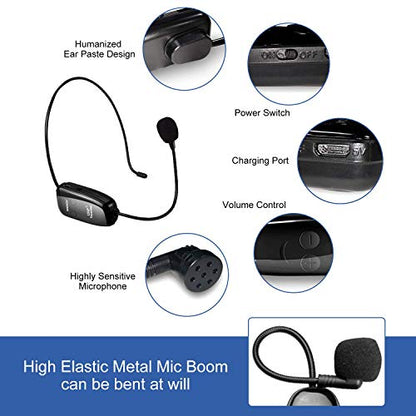 Wireless Microphone Headset, UHF Mic Speaker System for Teaching